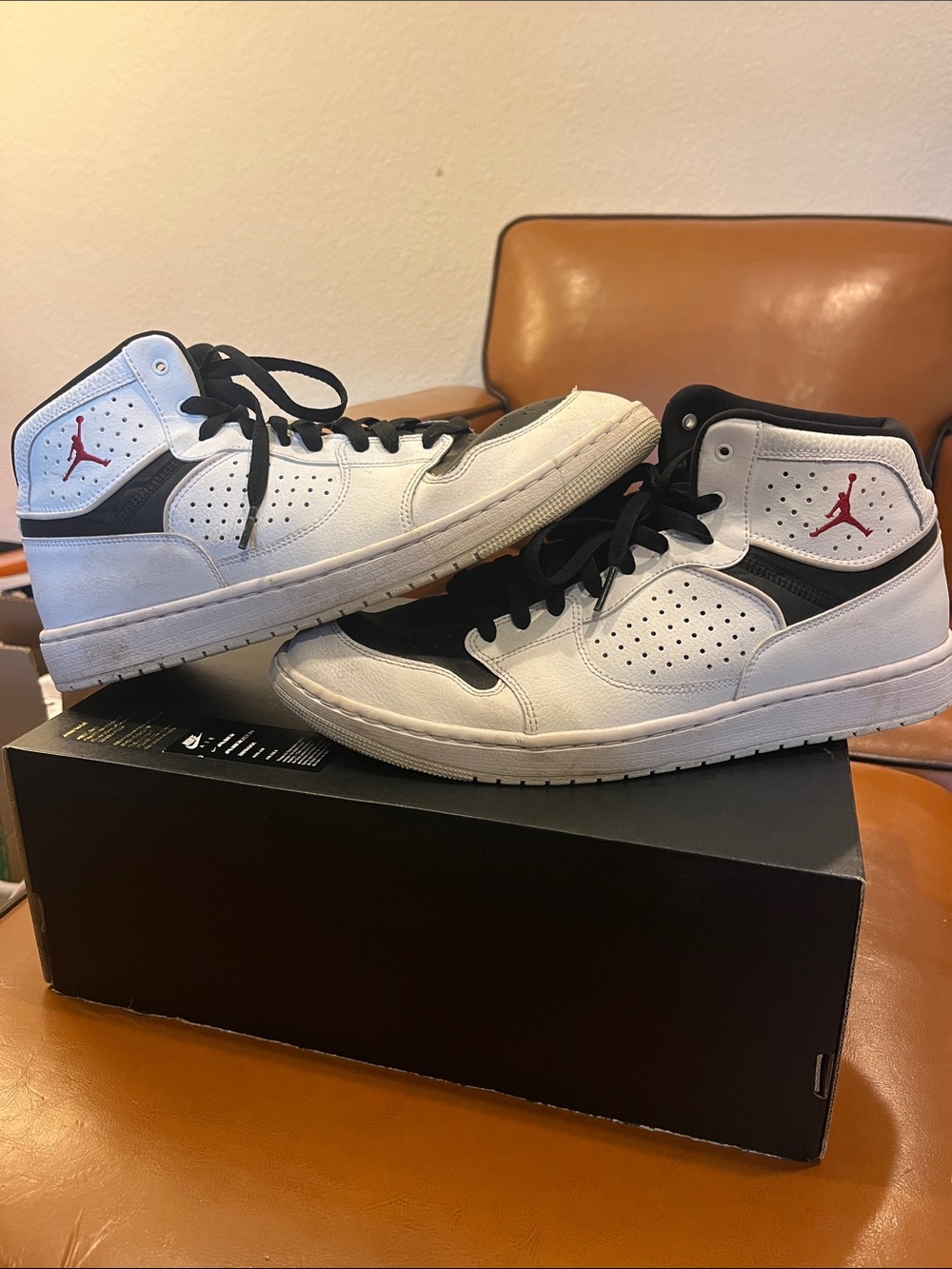 Jordan Men’s White and Black High-Top Sneakers with Red Jumpman